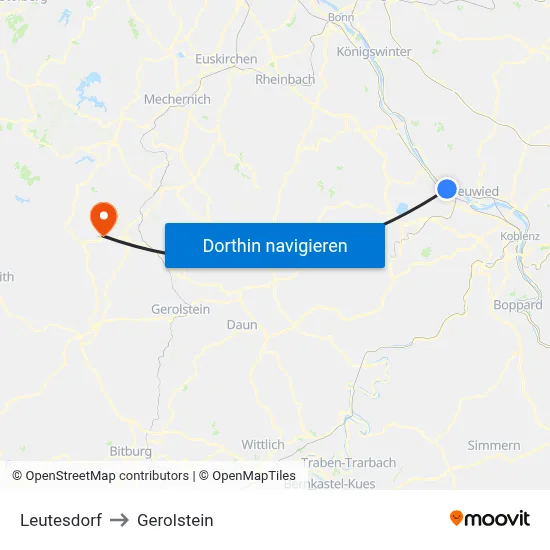 Leutesdorf to Gerolstein map