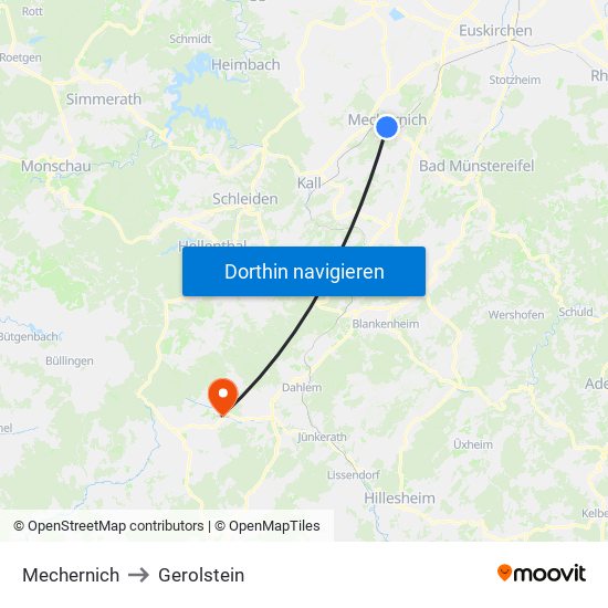 Mechernich to Gerolstein map