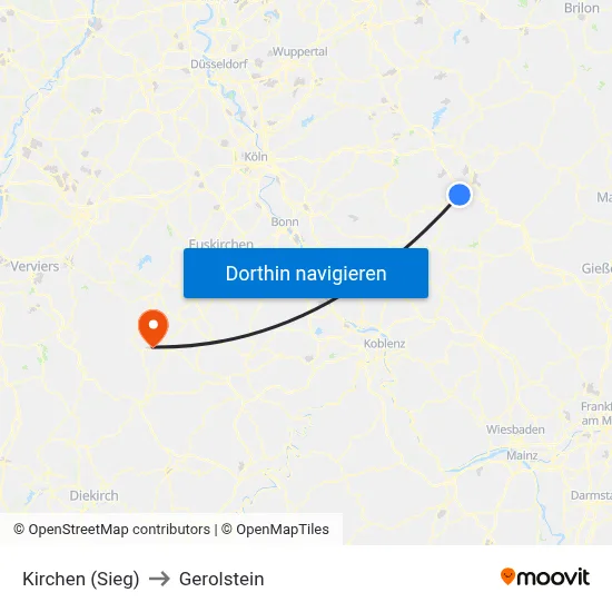 Kirchen (Sieg) to Gerolstein map