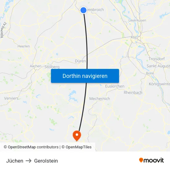 Jüchen to Gerolstein map