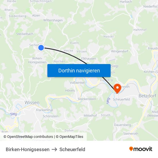 Birken-Honigsessen to Scheuerfeld map