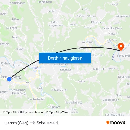 Hamm (Sieg) to Scheuerfeld map