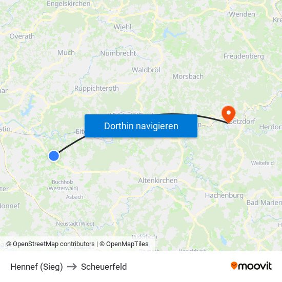 Hennef (Sieg) to Scheuerfeld map