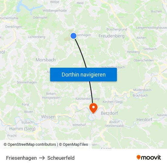 Friesenhagen to Scheuerfeld map