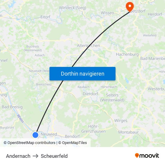 Andernach to Scheuerfeld map