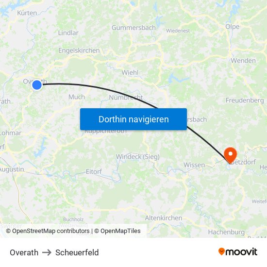 Overath to Scheuerfeld map