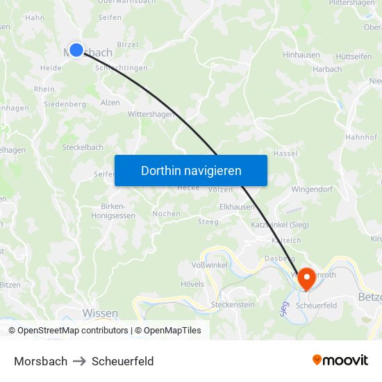 Morsbach to Scheuerfeld map