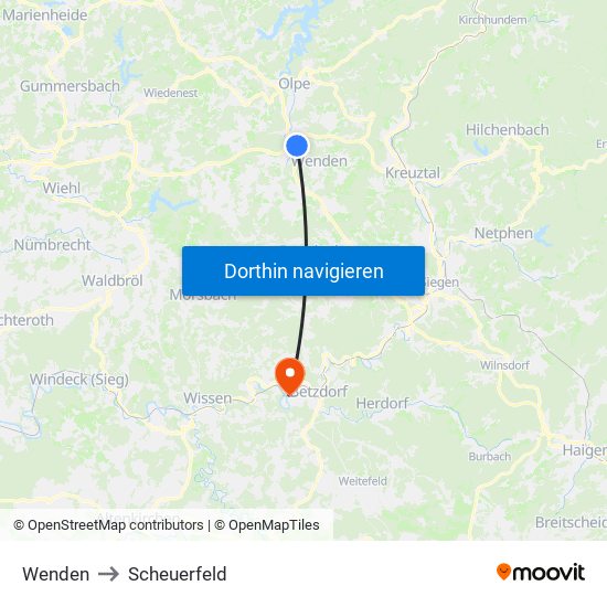 Wenden to Scheuerfeld map