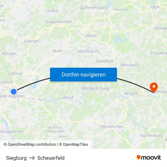 Siegburg to Scheuerfeld map