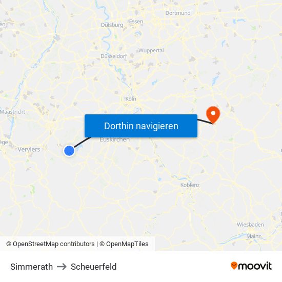 Simmerath to Scheuerfeld map