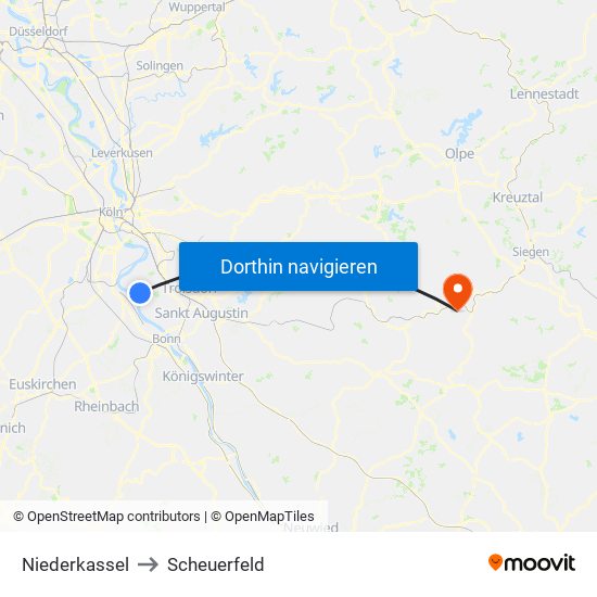 Niederkassel to Scheuerfeld map