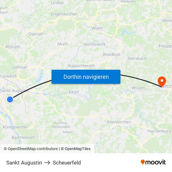 Sankt Augustin to Scheuerfeld map