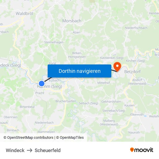 Windeck to Scheuerfeld map
