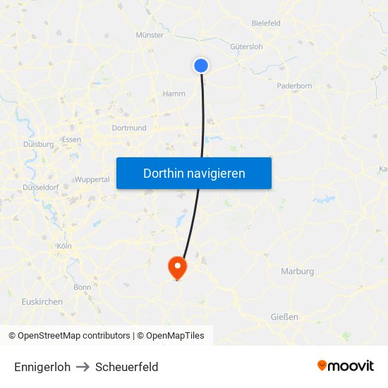 Ennigerloh to Scheuerfeld map