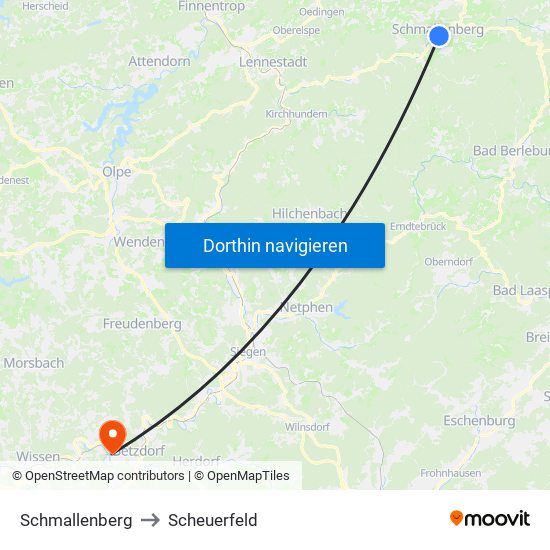 Schmallenberg to Scheuerfeld map