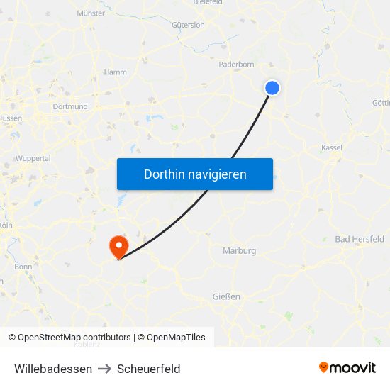 Willebadessen to Scheuerfeld map