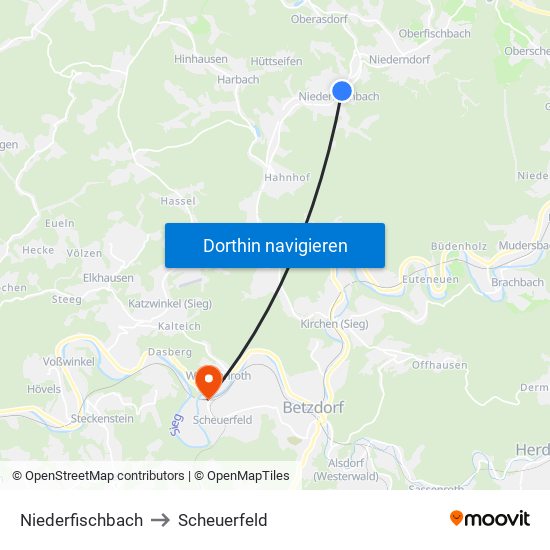 Niederfischbach to Scheuerfeld map
