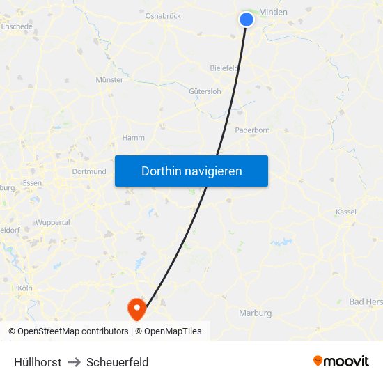 Hüllhorst to Scheuerfeld map