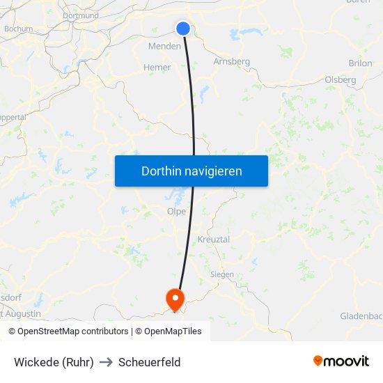 Wickede (Ruhr) to Scheuerfeld map