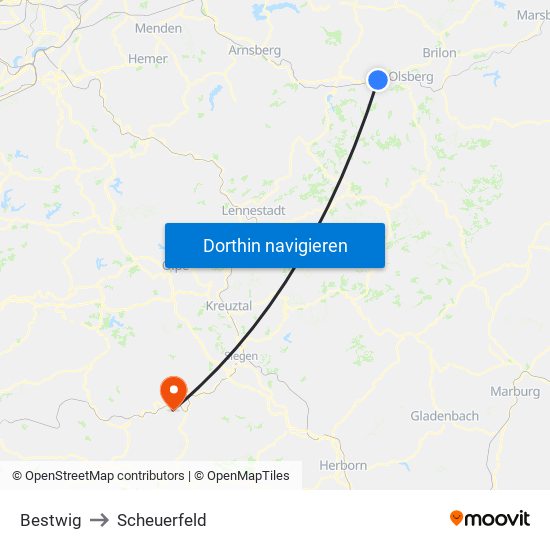 Bestwig to Scheuerfeld map