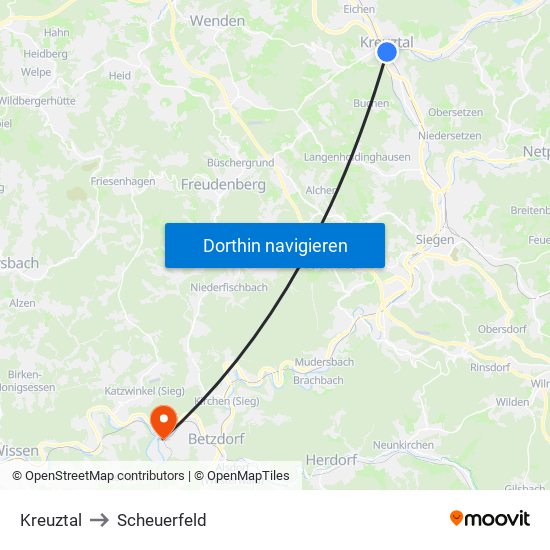 Kreuztal to Scheuerfeld map