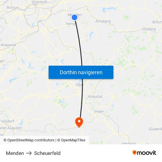 Menden to Scheuerfeld map