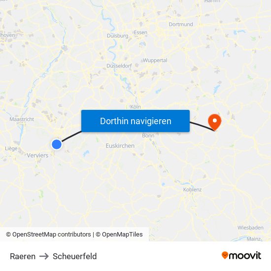 Raeren to Scheuerfeld map