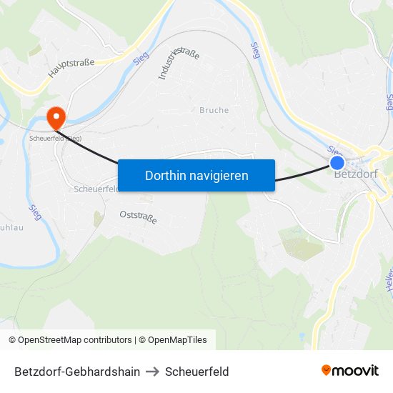 Betzdorf-Gebhardshain to Scheuerfeld map