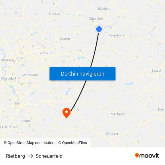 Rietberg to Scheuerfeld map