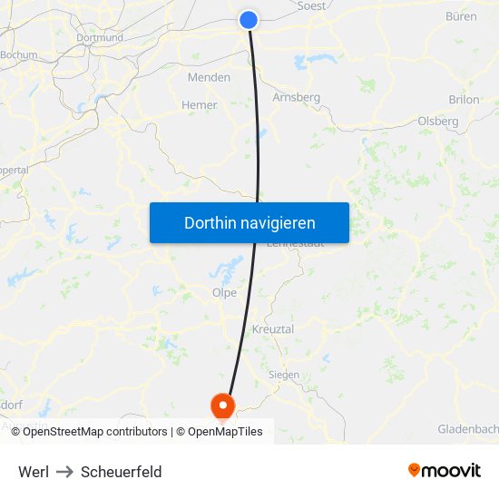 Werl to Scheuerfeld map