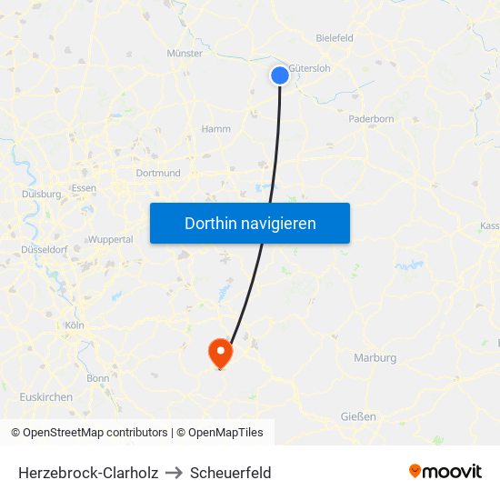 Herzebrock-Clarholz to Scheuerfeld map