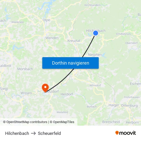 Hilchenbach to Scheuerfeld map