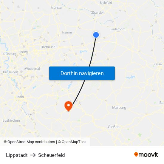 Lippstadt to Scheuerfeld map