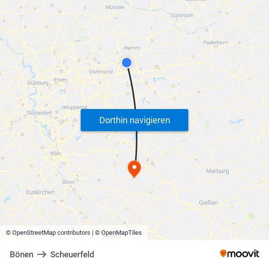 Bönen to Scheuerfeld map