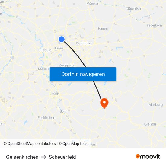 Gelsenkirchen to Scheuerfeld map