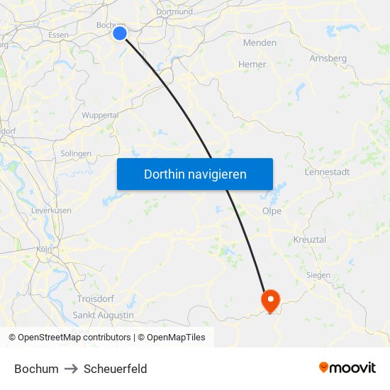 Bochum to Scheuerfeld map