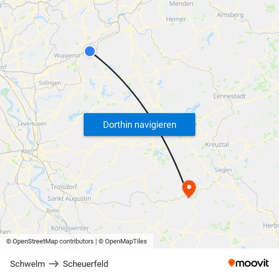 Schwelm to Scheuerfeld map