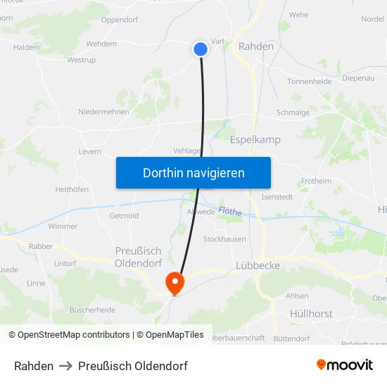 Rahden to Preußisch Oldendorf map