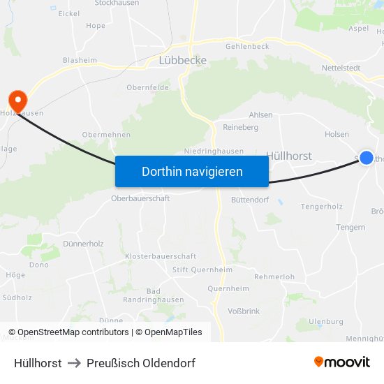 Hüllhorst to Preußisch Oldendorf map
