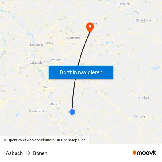 Asbach to Bönen map