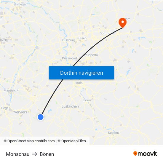 Monschau to Bönen map