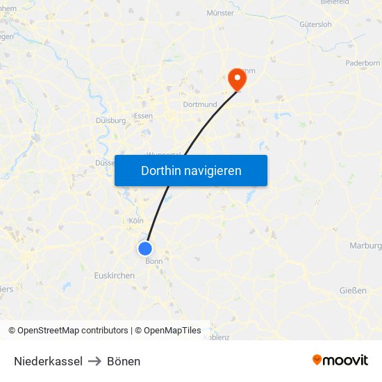 Niederkassel to Bönen map