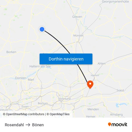 Rosendahl to Bönen map