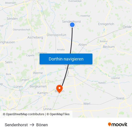 Sendenhorst to Bönen map