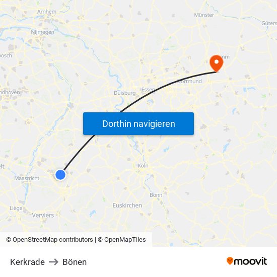 Kerkrade to Bönen map