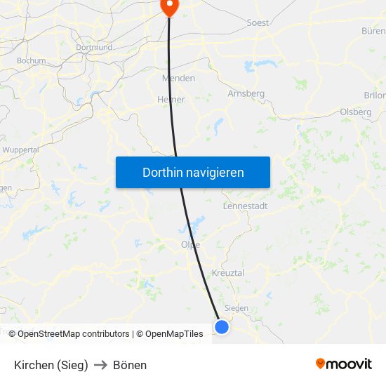 Kirchen (Sieg) to Bönen map