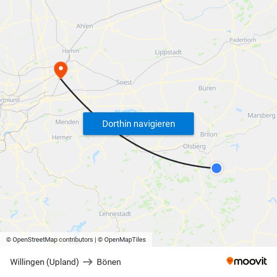 Willingen (Upland) to Bönen map