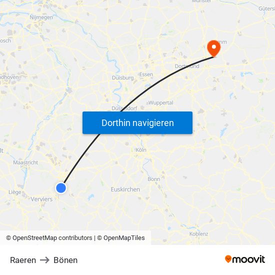 Raeren to Bönen map