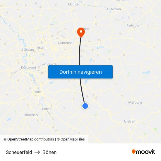 Scheuerfeld to Bönen map