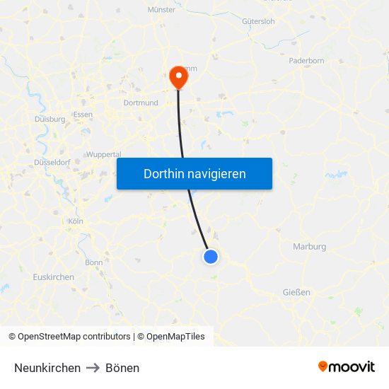 Neunkirchen to Bönen map